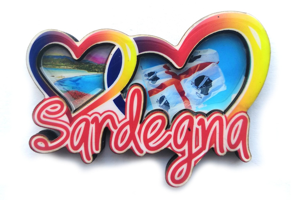 MAGNETE MDF SCRITTA SARDEGNA 2 CUORI 