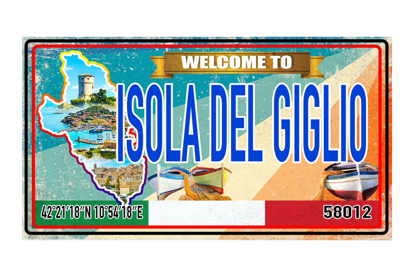 MAGNETE TARGA METALLO 10*5 CM ISOLA GIGLIO 