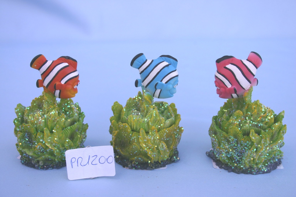 SCATOLA RESINA CORALLO c/PESCE 4 MOD.ASS. 