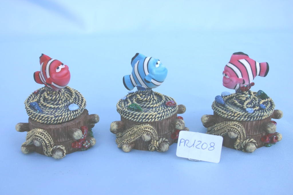 SCATOLA LEGNO E CORDA RESINA c/PESCE 4 MOD.ASS. 