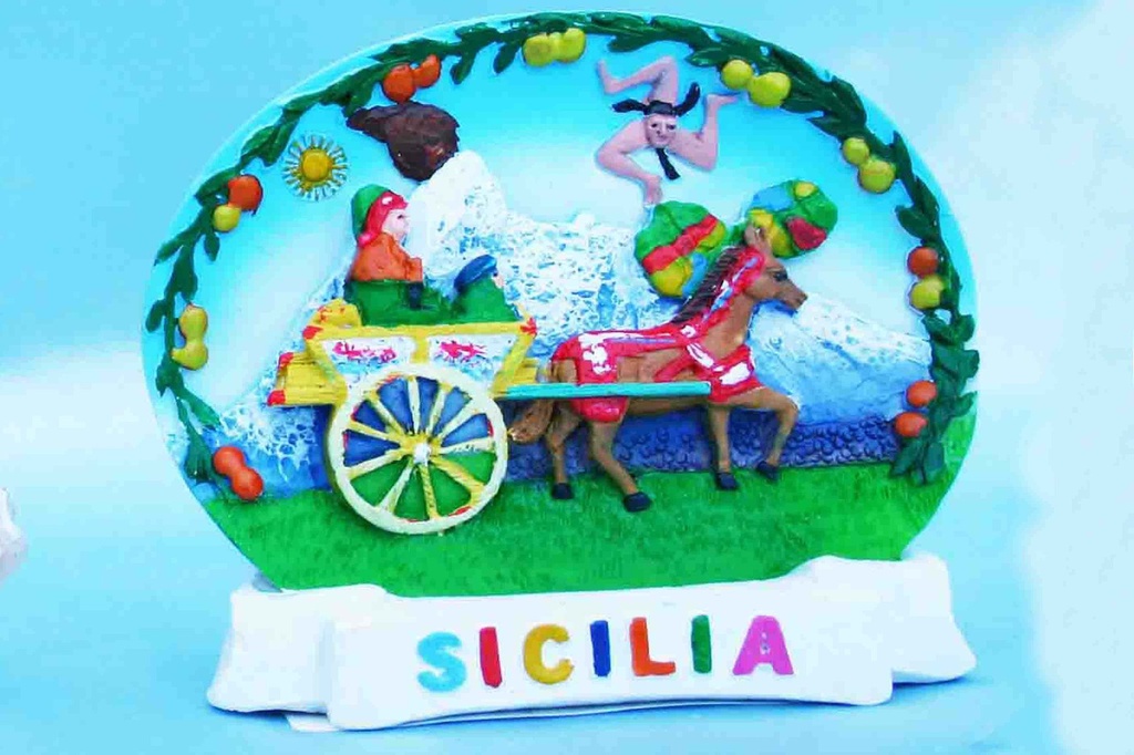 PIATTO OVALE RESINA C/BASE MAGNETE SICILIA 