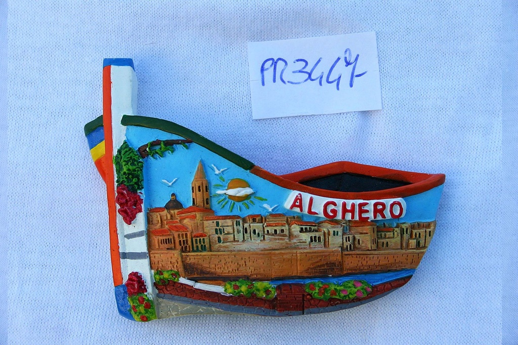 MAGNETE RESINA BARCHETTA VEDUTA ALGHERO 