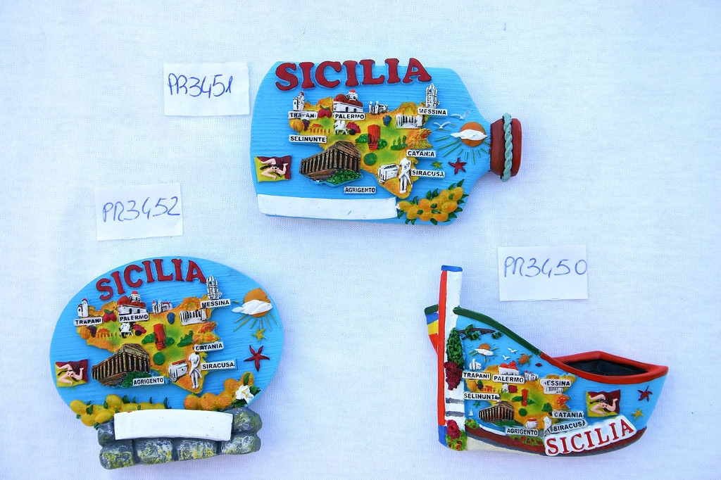 MAGNETE RESINA BARCHETTA VEDUTA SICILIA 