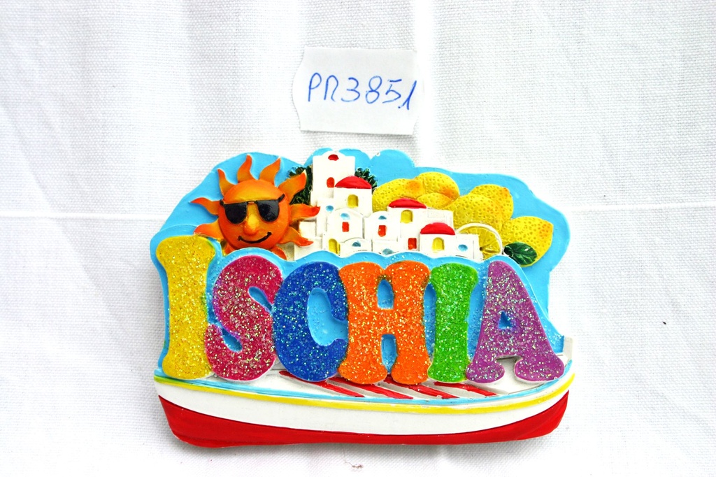 MAGNETE RESINA SCRITTA GLITTER ISCHIA 