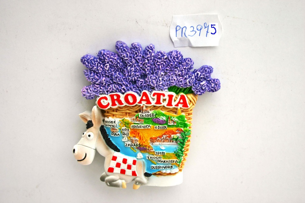 MAGNETE RESINA ASINO C/CESTO LAVANDA MAPPA CROATIA 