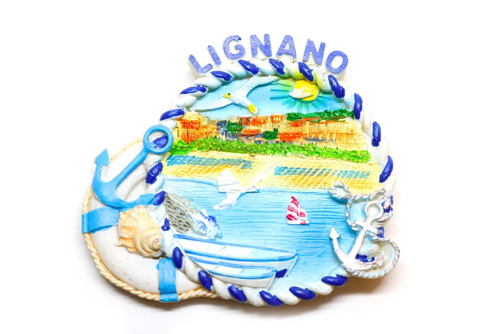 MAGNETE RESINA TONDO BIANCO E BLU LIGNANO 