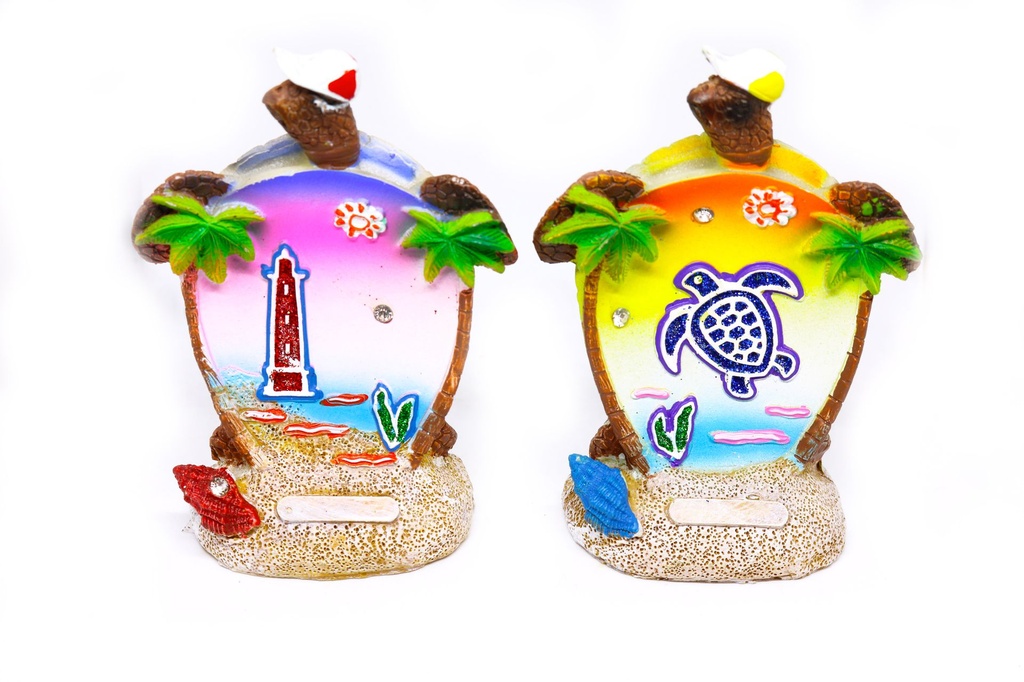 TARTARUGA RESINA COLORI VIVACI 2 VEDUTE MARINE H 11 CM