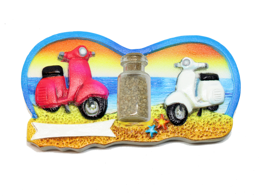 MAGNETE RESINA OCCHIALI E SCOOTER C/BOTTIGLIETTA 