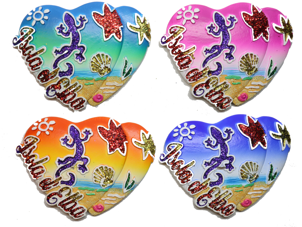 MAGNETE RES DOPPIO CUORE GEKO GLITTER ISOLA D'ELBA 
