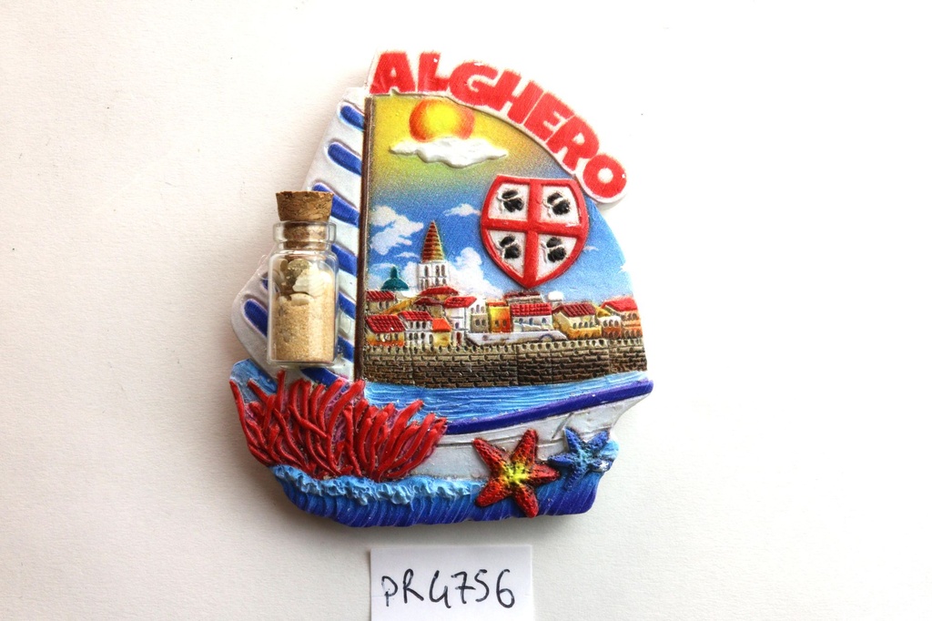 MAGNETE RESINA BARCA CON BOTTIGLIA ALGHERO 