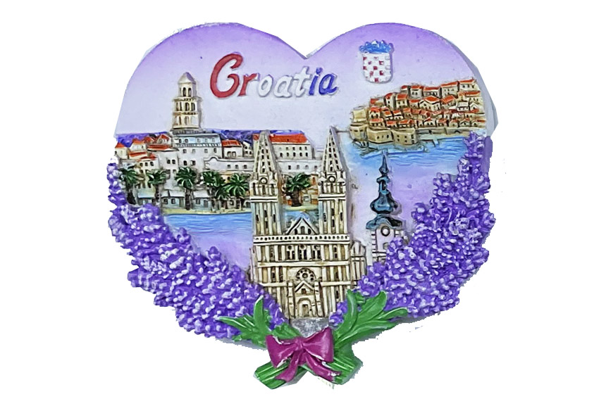 MAGNETE RESINA CUORE VEDUTA C/LAVANDA CROATIA 