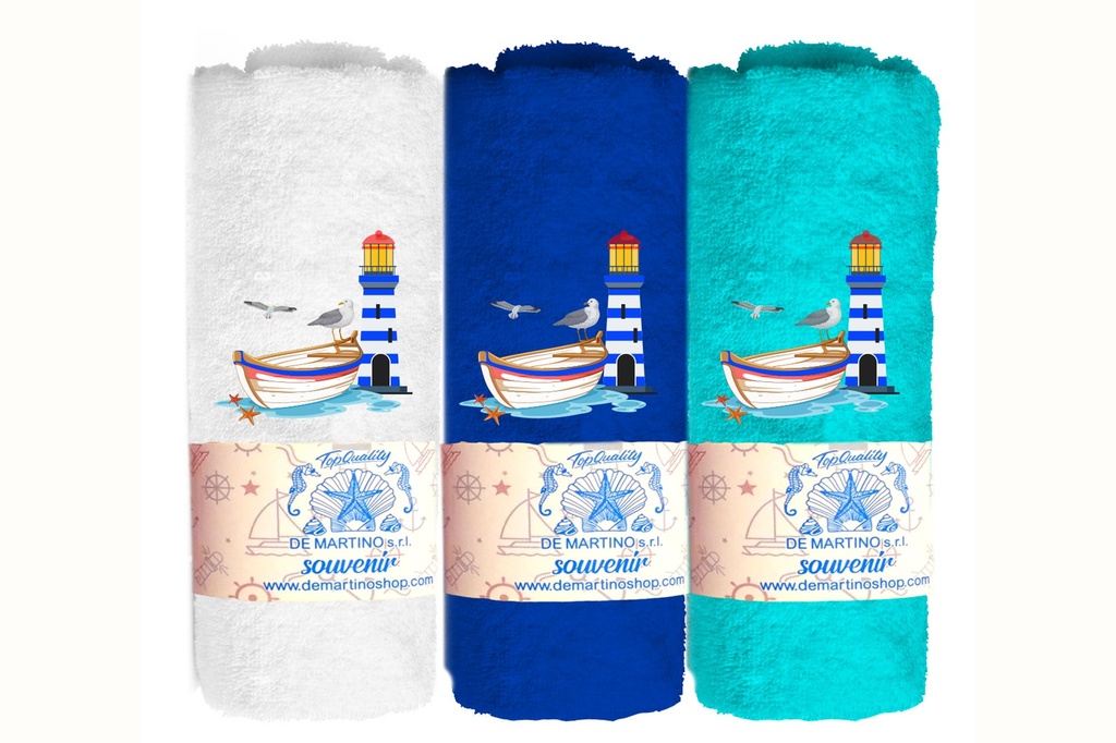 ASCIUGAMANO 30*50 CM RICAMO BARCA E FARO 