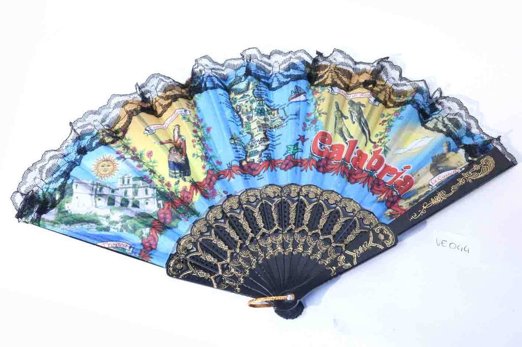 VENTAGLIO PLASTICA/STOFFA CON PIZZO CALABRIA 