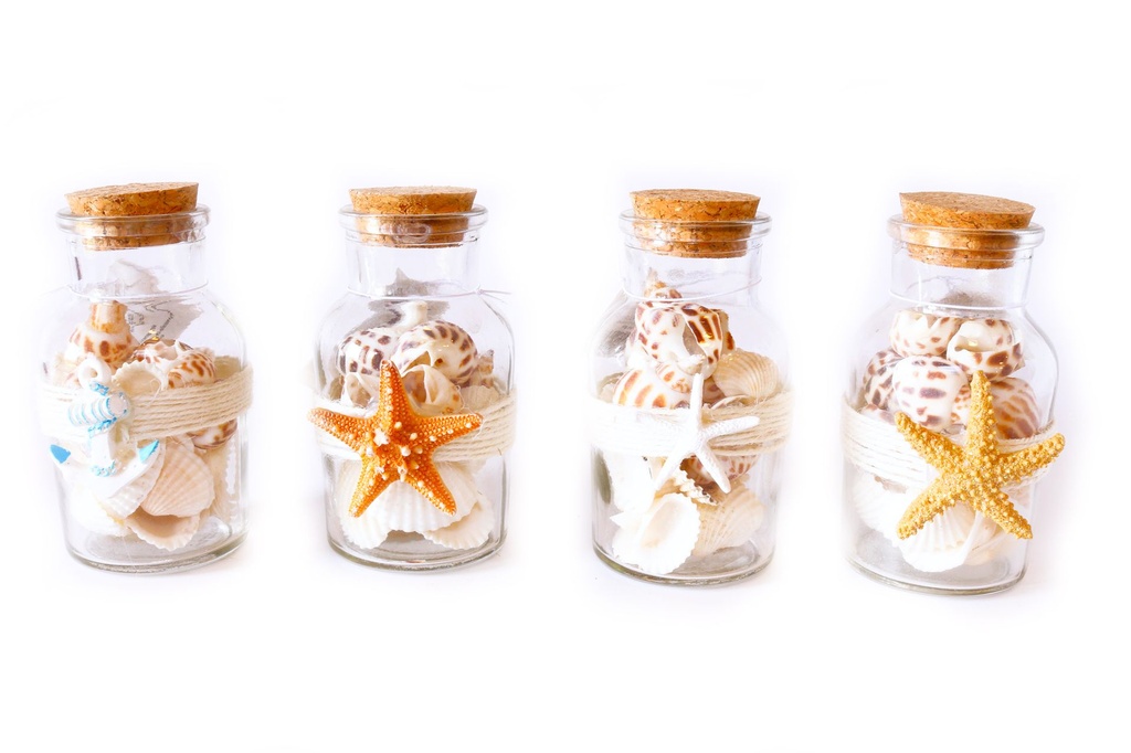 BOTTIGLIE VETRO+SABBIA DECORI MARINI E CONC CM 11 4 MOD ASS