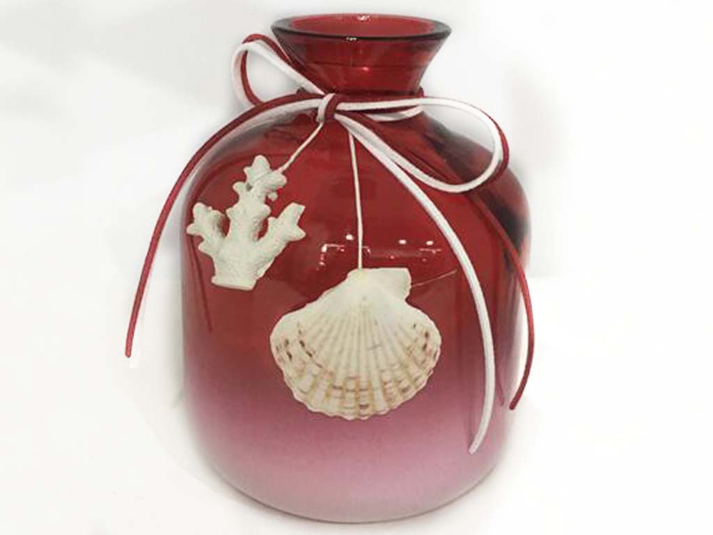 BOTTIGLIA VETRO ROSSO C/CORALLO RESINA 