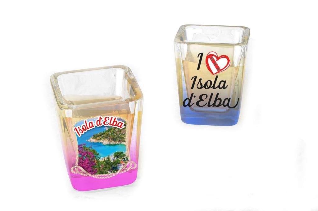 BICCHIERINO VETRO QUADRATO FLUO ISOLA D'ELBA 