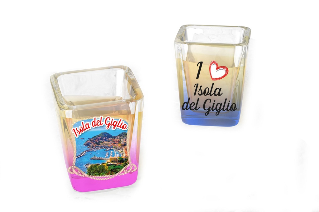 BICCHIERINO VETRO QUADRATO FLUO ISOLA DEL GIGLIO 