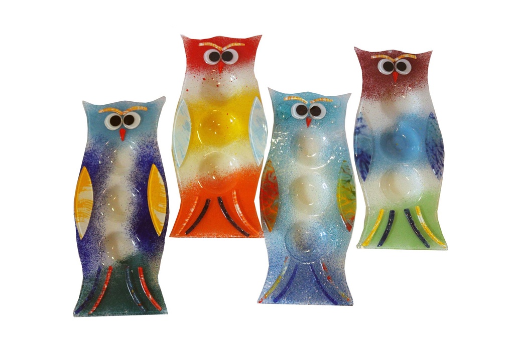 PORTACENDELE GUFO VETRO COL ASS 