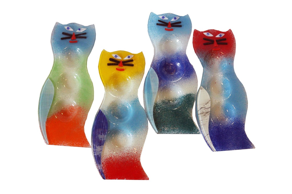 PORTACENDELE GATTO VETRO COL ASS 