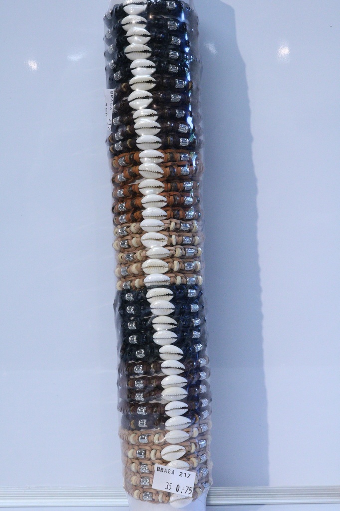 BRACCIALE CUOIO, METALLO E CONCHIGLIA SU TUBO