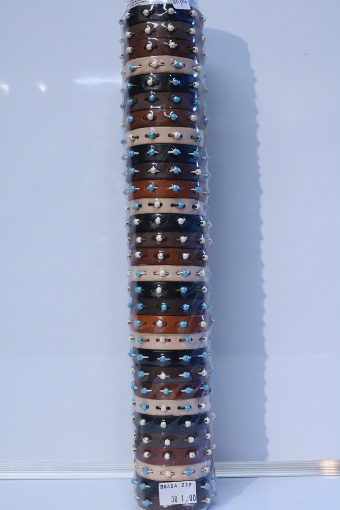 BRACCIALE CUOIO E PERLINE SU TUBO