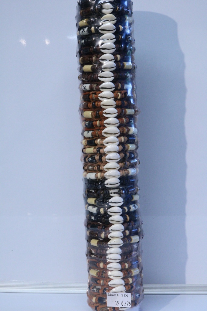 BRACCIALE CUOIO, COCCO E CONCHIGLIA SU TUBO