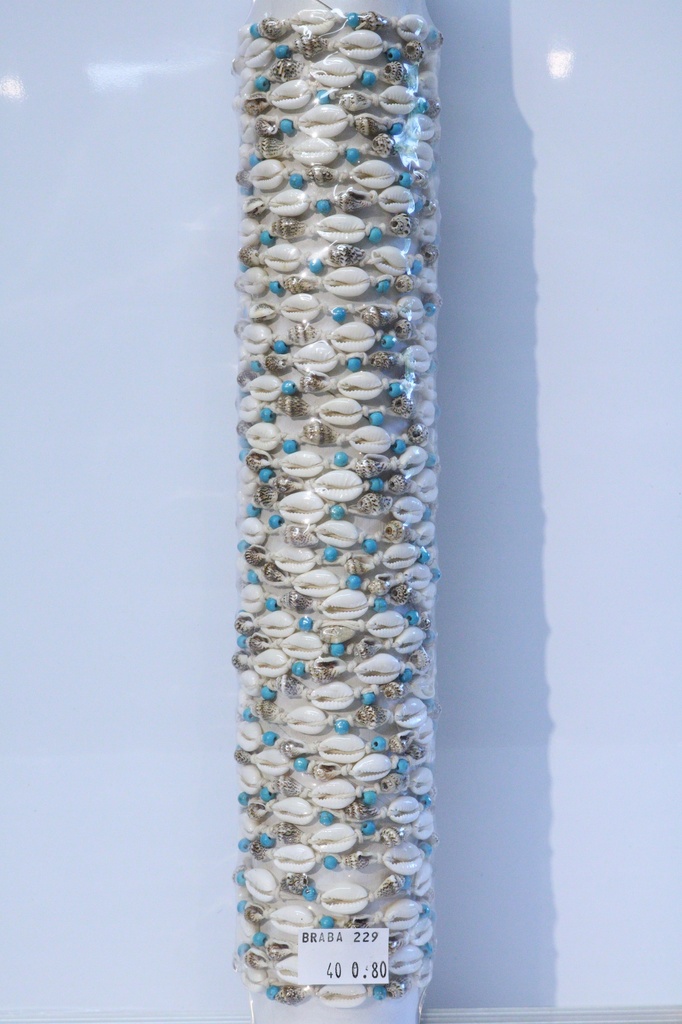 BRACCIALE CORDA, PERLINE E CONCHIGLIA SU TUBO