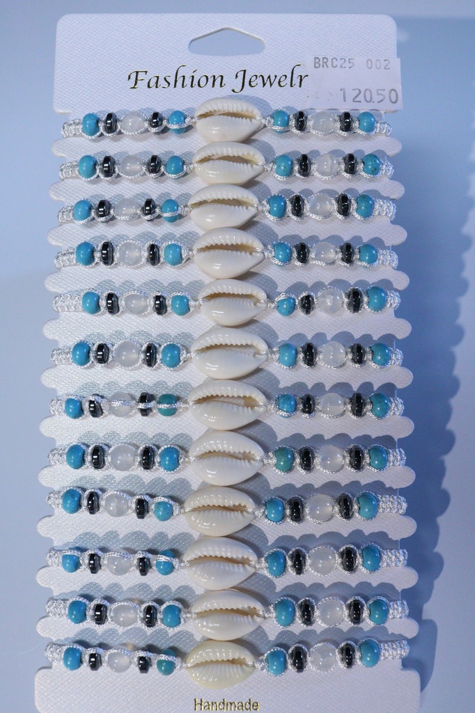 BRACCIALE CORDA, PERLINE E CONCHIGLIA