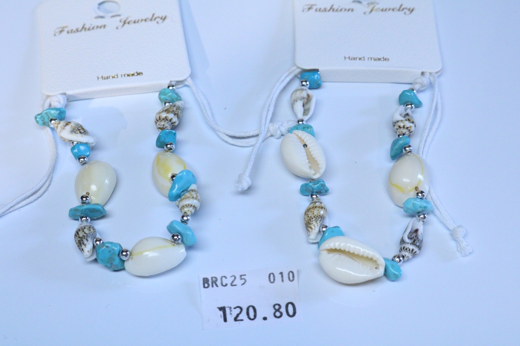 BRACCIALE CORDA, PERLINE E CONCHIGLIA