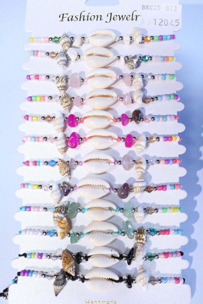 BRACCIALE CORDA, PERLINE E CONCHIGLIA