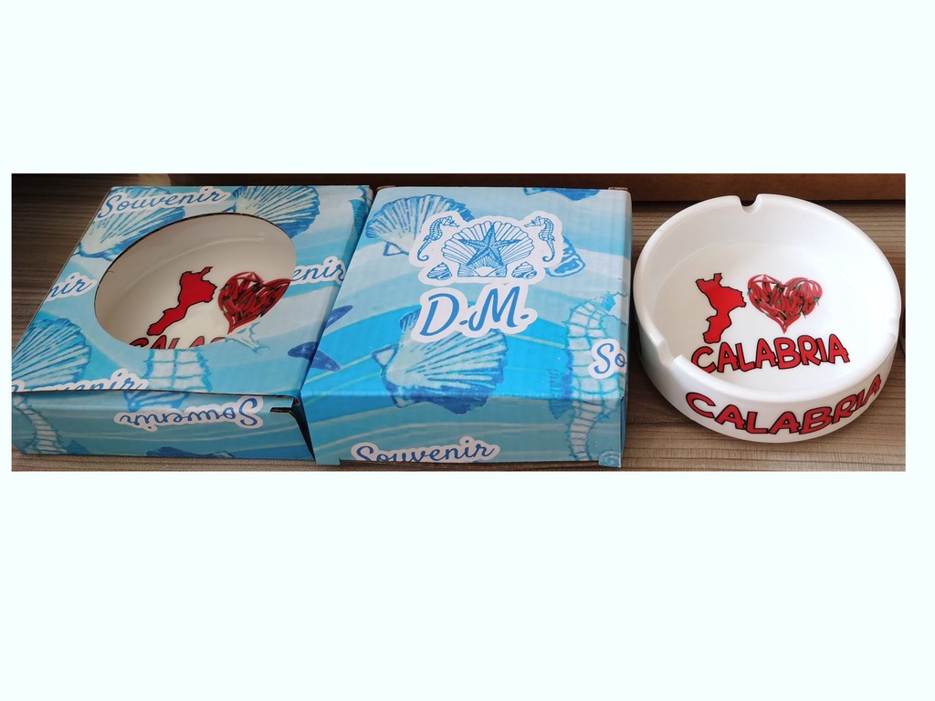 POSACENERE CERAMICA BORDO DORATO CON DECALCO CALABRIA E SCATOLA