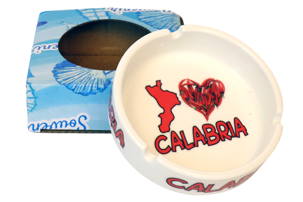POSACENERE CERAMICA BORDO DORATO CON DECALCO CALABRIA E SCATOLA