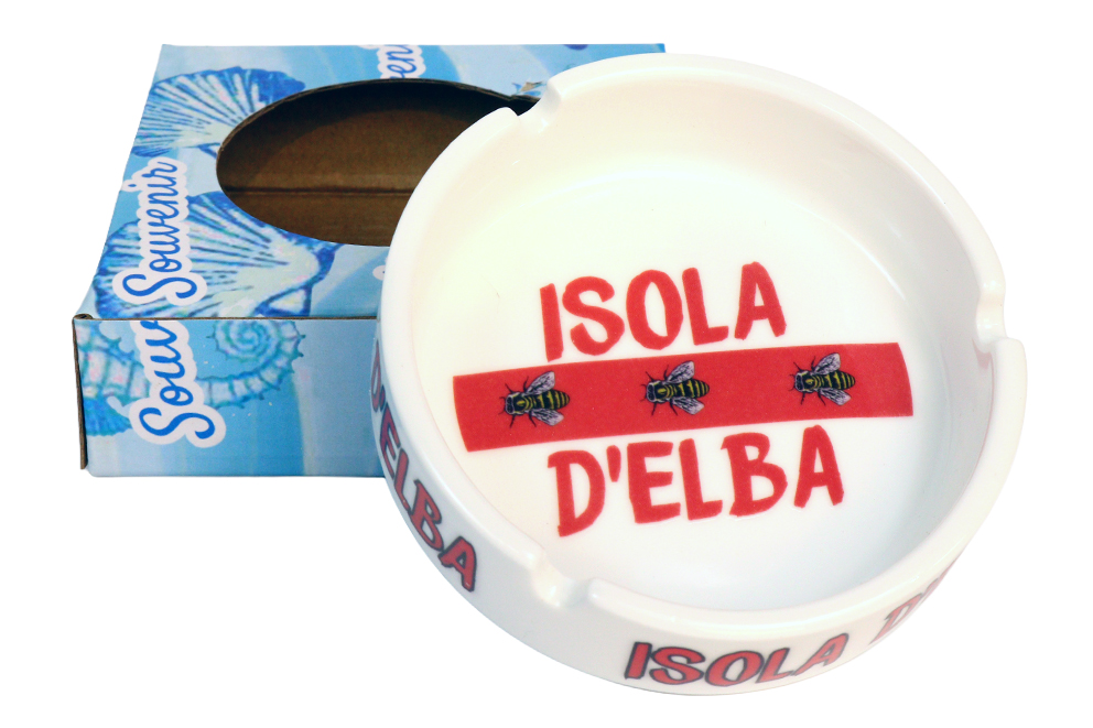 POSACENERE CERAMICA BORDO DORATO CON DECALCO IS. D'ELBA E SCATOLA
