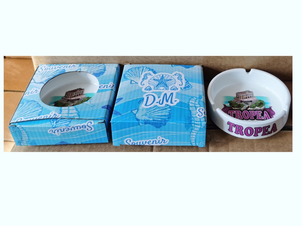 POSACENERE CERAMICA BORDO DORATO CON DECALCO TROPEA E SCATOLA