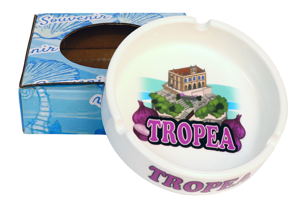 POSACENERE CERAMICA BORDO DORATO CON DECALCO TROPEA E SCATOLA