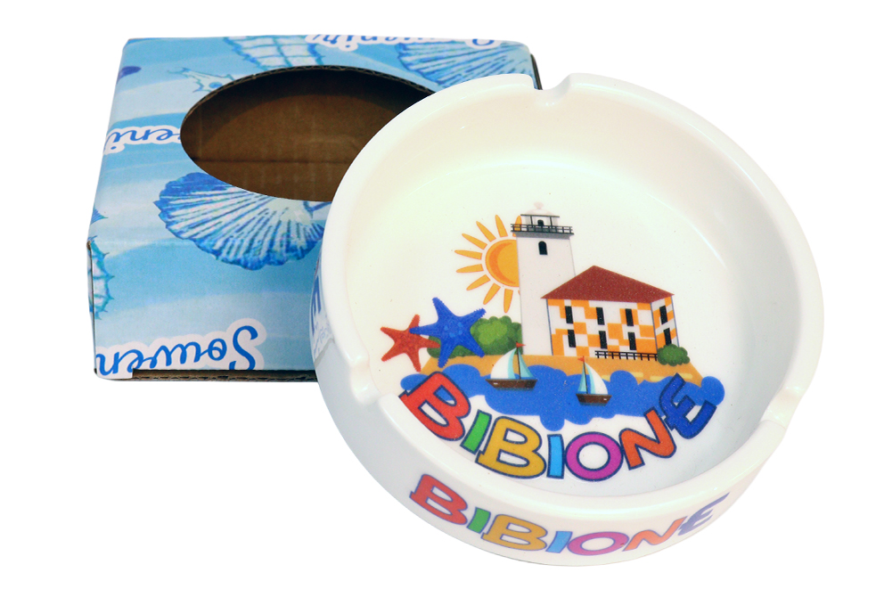 POSACENERE CERAMICA BORDO DORATO CON DECALCO BIBIONE E SCATOLA