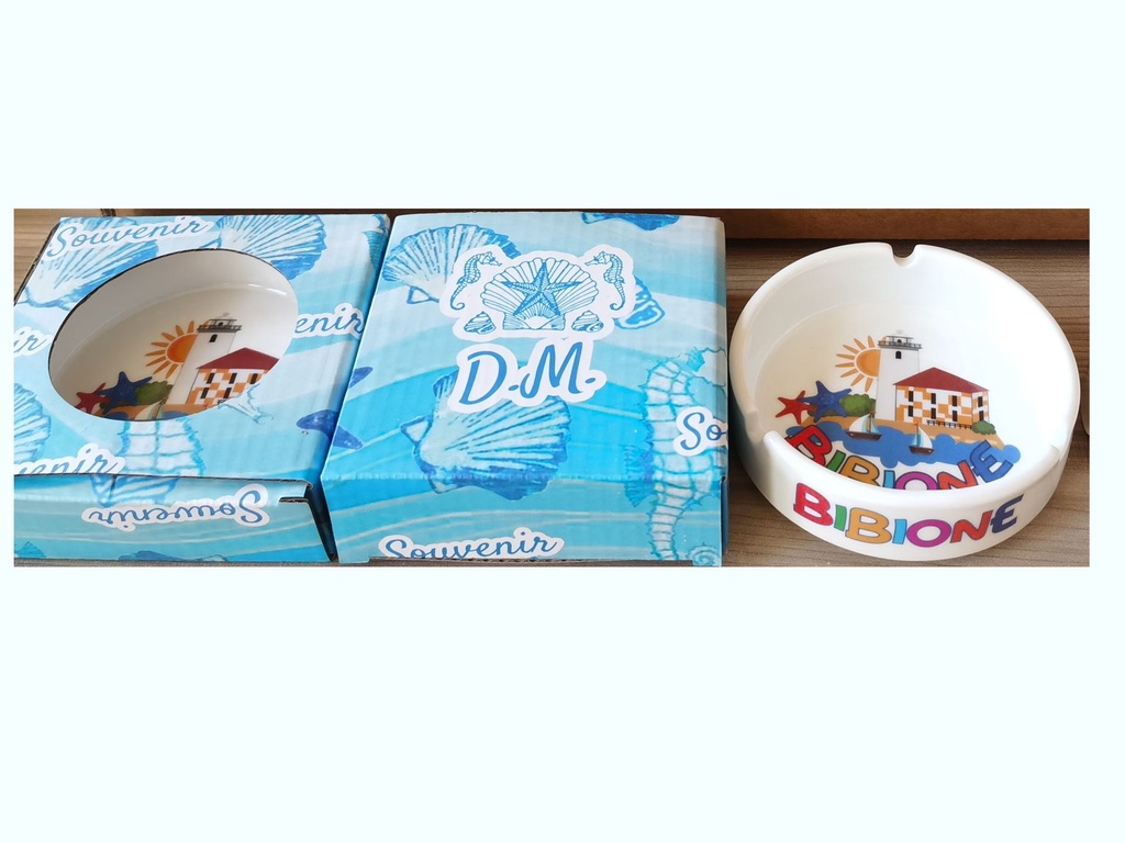 POSACENERE CERAMICA BORDO DORATO CON DECALCO BIBIONE E SCATOLA