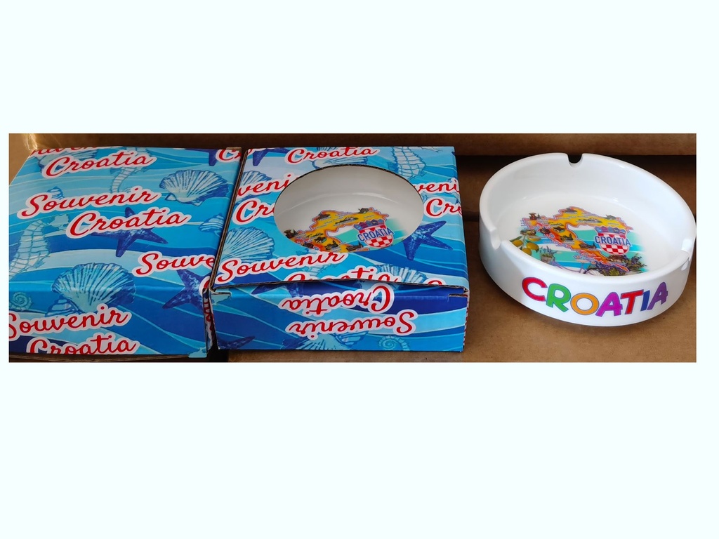 POSACENERE CERAMICA BORDO DORATO CON DECALCO CROATIA E SCATOLA