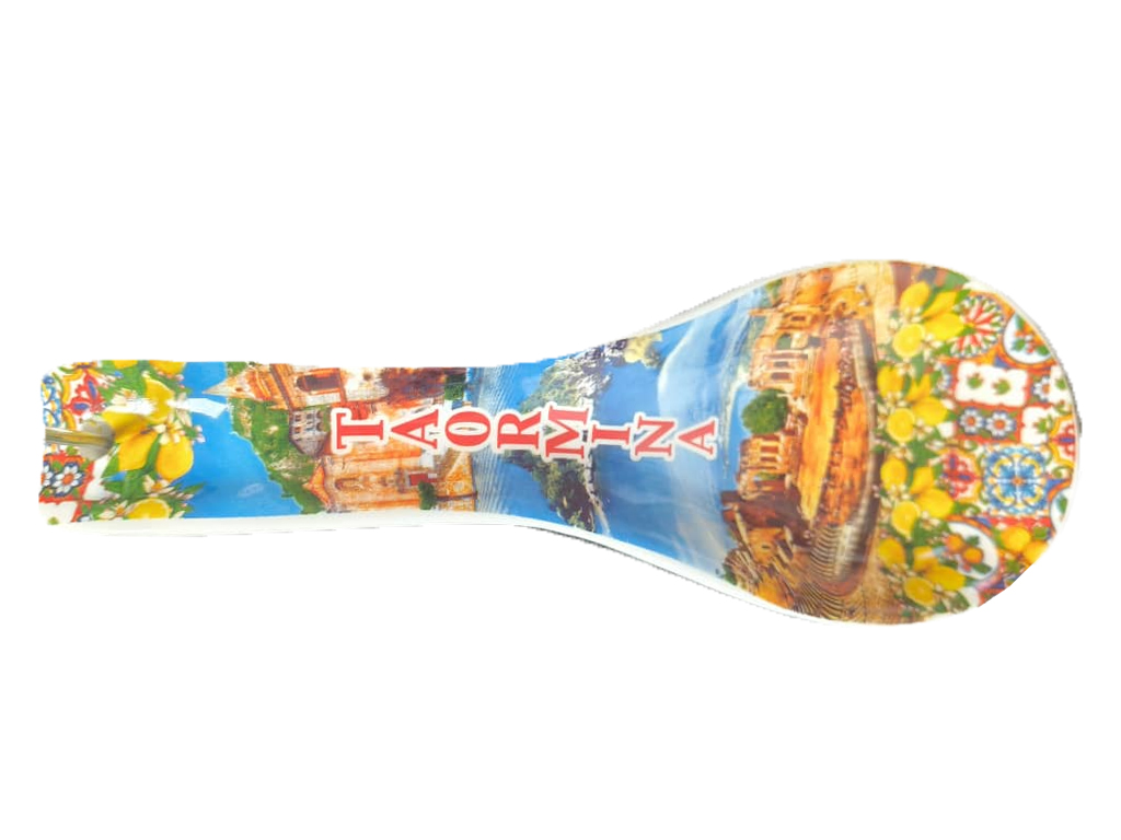 POGGIAMESTOLO CERAMICA 26CM CON DECALCO TAORMINA E BOX CON FINESTRA