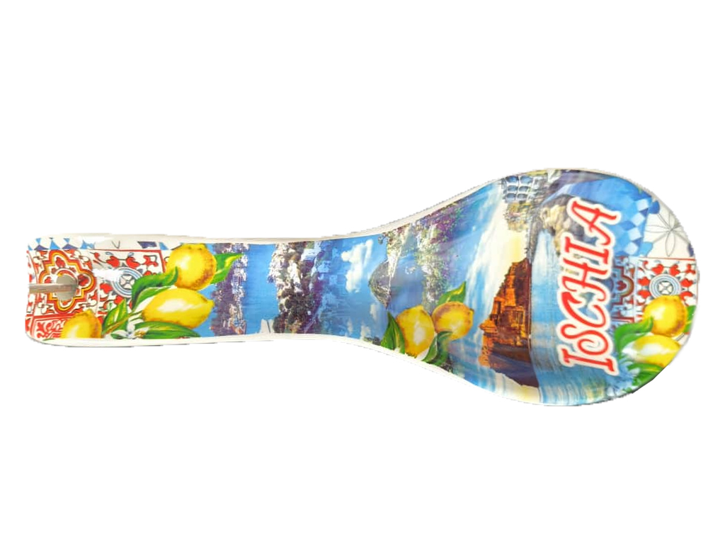 POGGIAMESTOLO CERAMICA 26CM CON DECALCO ISCHIA E BOX CON FINESTRA