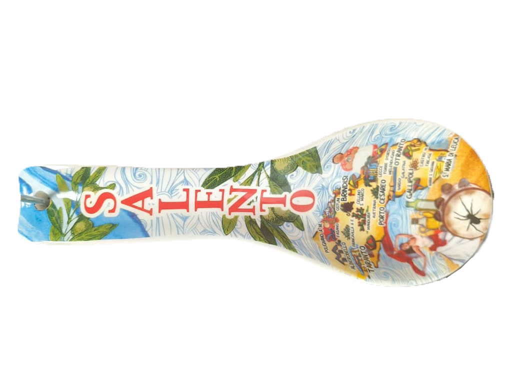 POGGIAMESTOLO CERAMICA 26CM CON DECALCO SALENTO MAPPA E BOX CON FINESTRA