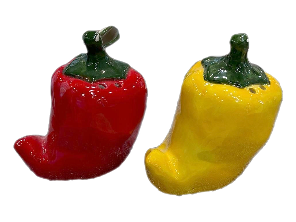 SALE E PEPE IN CERAMICA SET DI 2 PEZZI PEPERONE ROSSO E GIALLO