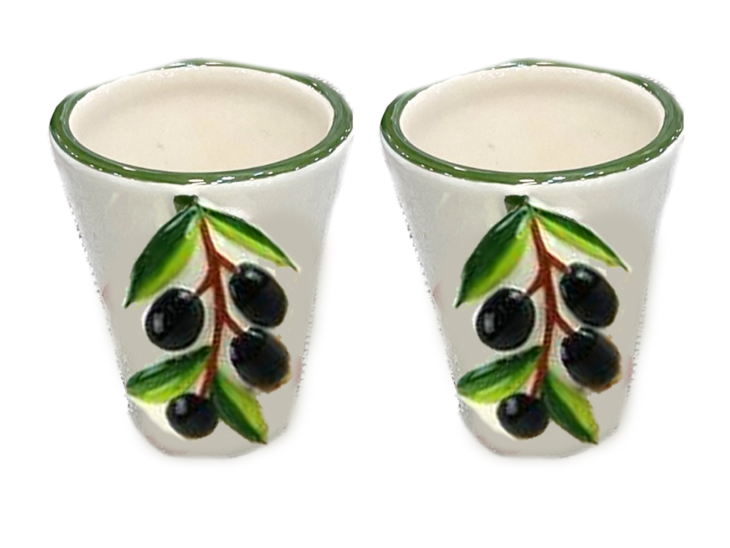 SHOTGLASS IN CERAMICA CON OLIVE A RILIEVO