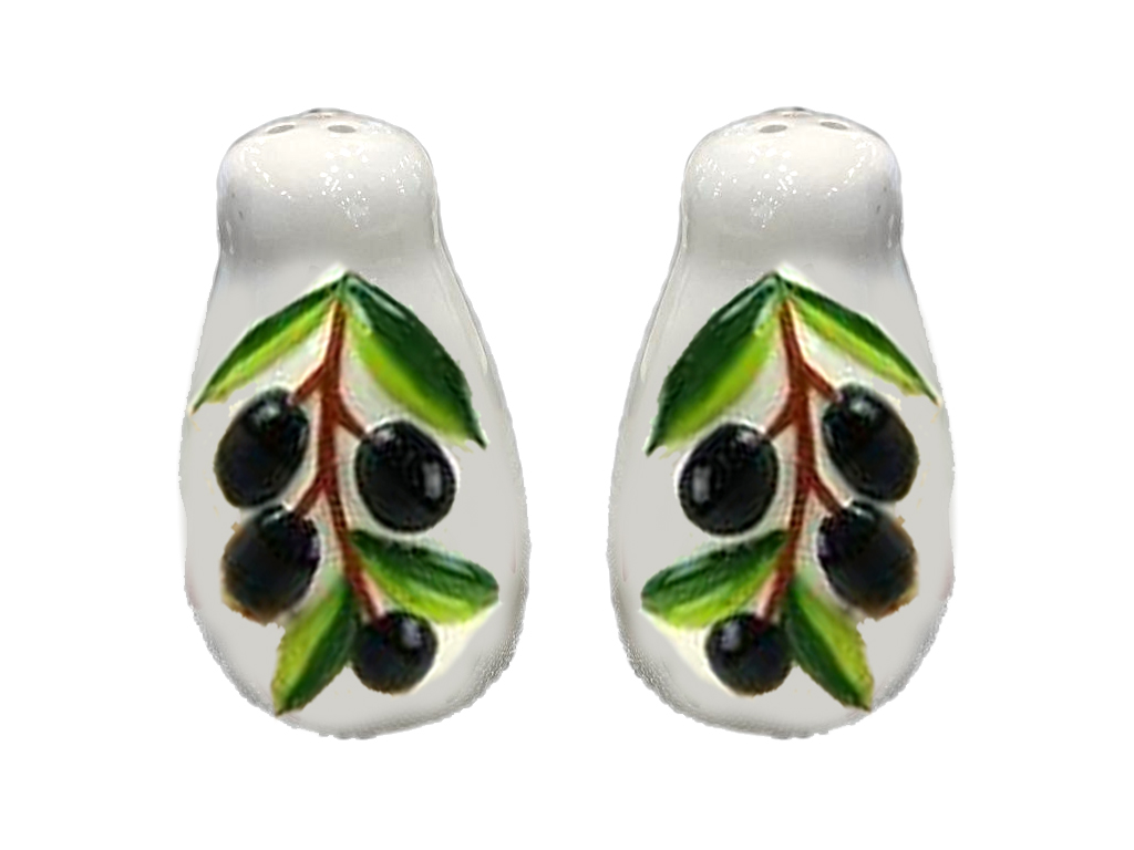 SET SALE E PEPE CERAMICA CON OLIVE A RILIEVO