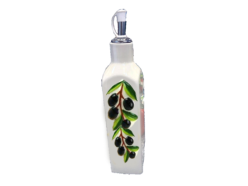 BOTTIGLIA OLIO IN CERAMICA SQUADRATA CON OLIVE