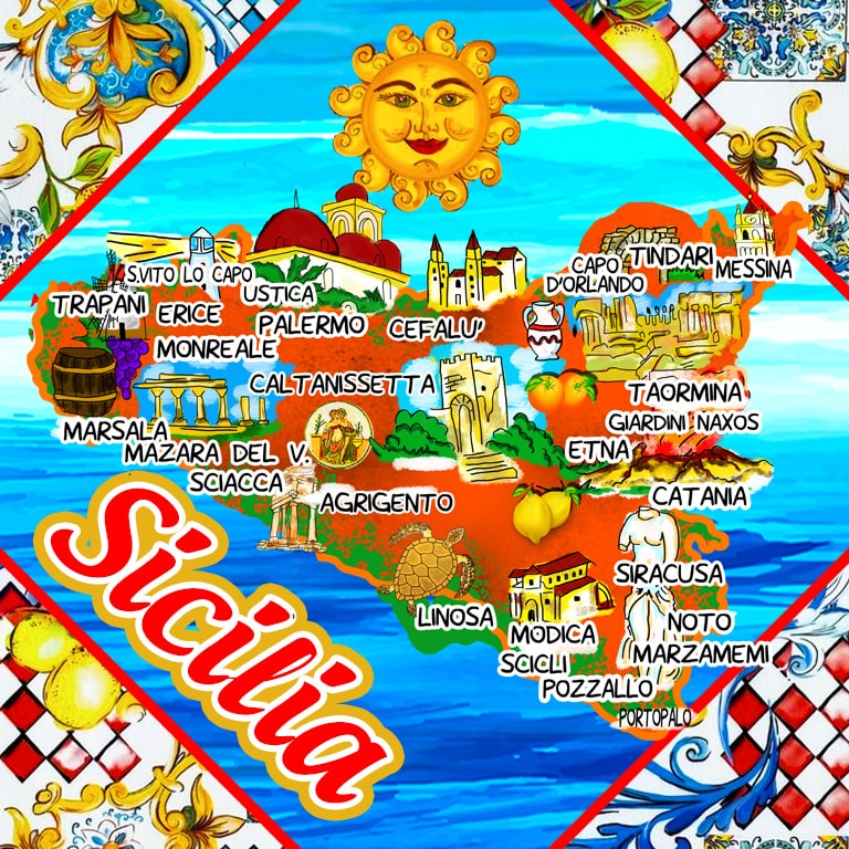 MAGNETE IN MELAMINE SICILIA MAPPA QUADRATO