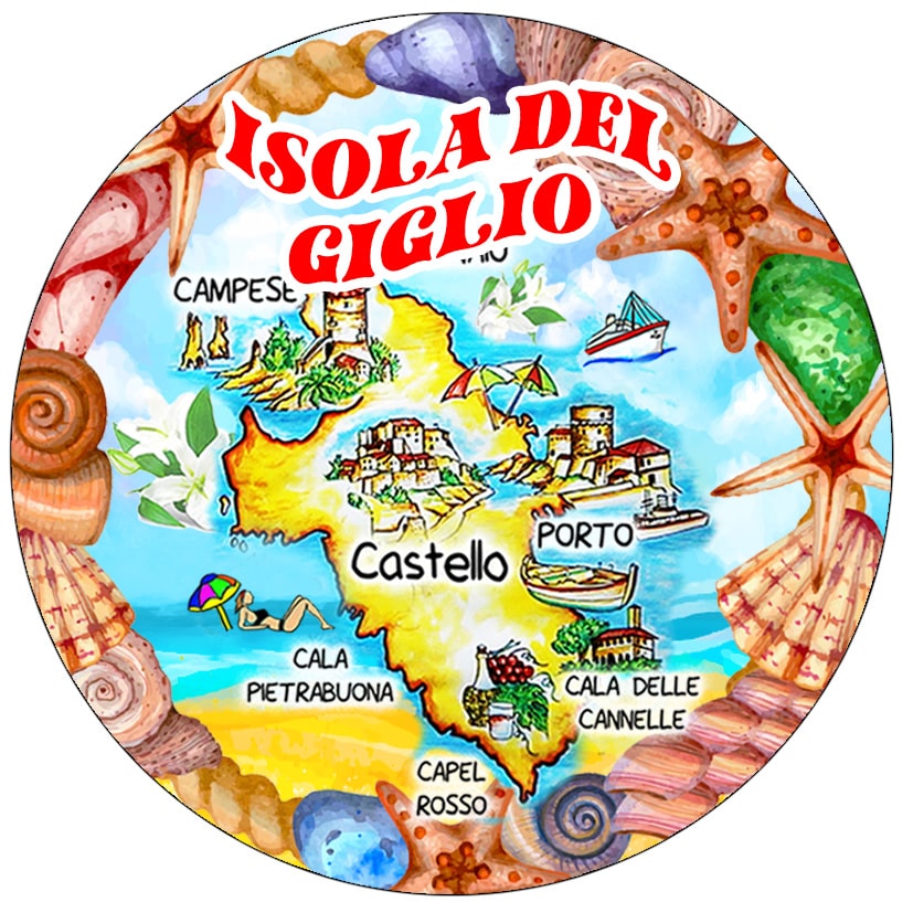 MAGNETE IN MELAMINE IS. DEL GIGLIO MAPPA TONDO