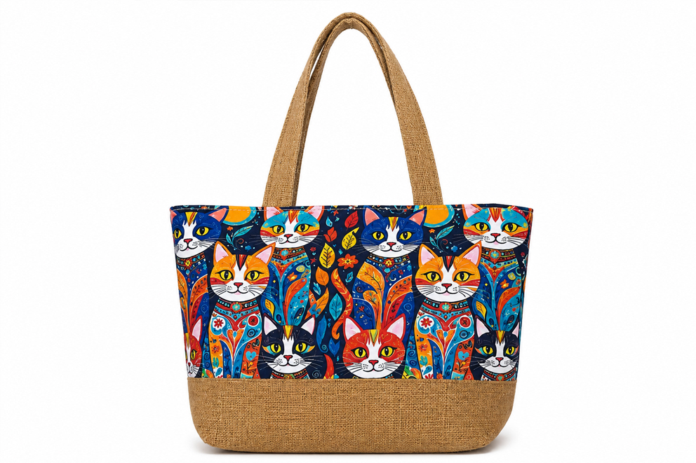 BORSA STOFFA E RAFFIA 35*26*10 GATTI