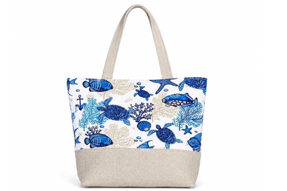 BORSA STOFFA E RAFFIA 35*26*10 TARTARUGA