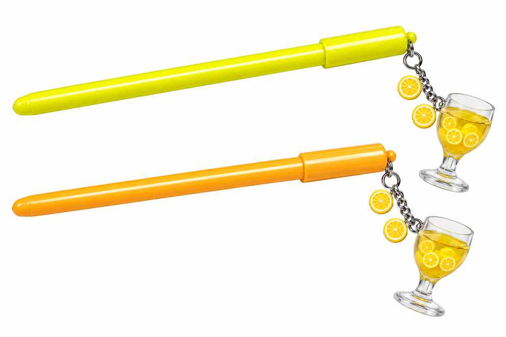 PENNA PLASTICA C/PENDENTE BICCHIERE LIMONE 2 COL ASS